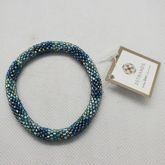 NWT 3 Strands Blue & Gold Colored Beaded Bracelet - Picture 5 of 5